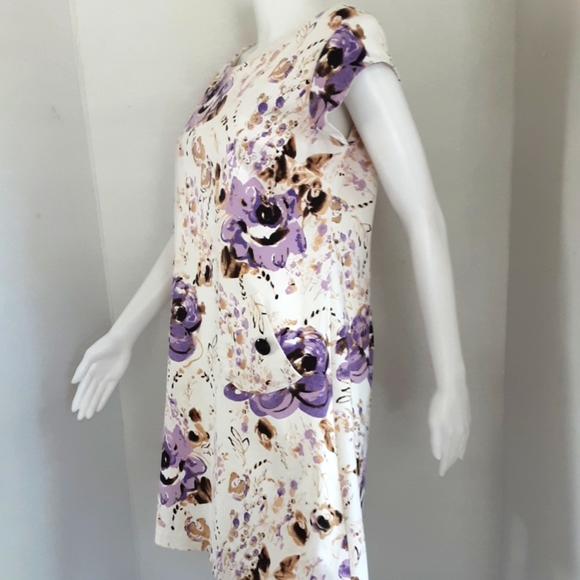 K STUDIO COTTON CAP SLEEVE PURPLE FLORAL SHIFT DRESS SZ 8 - Picture 4 of 9
